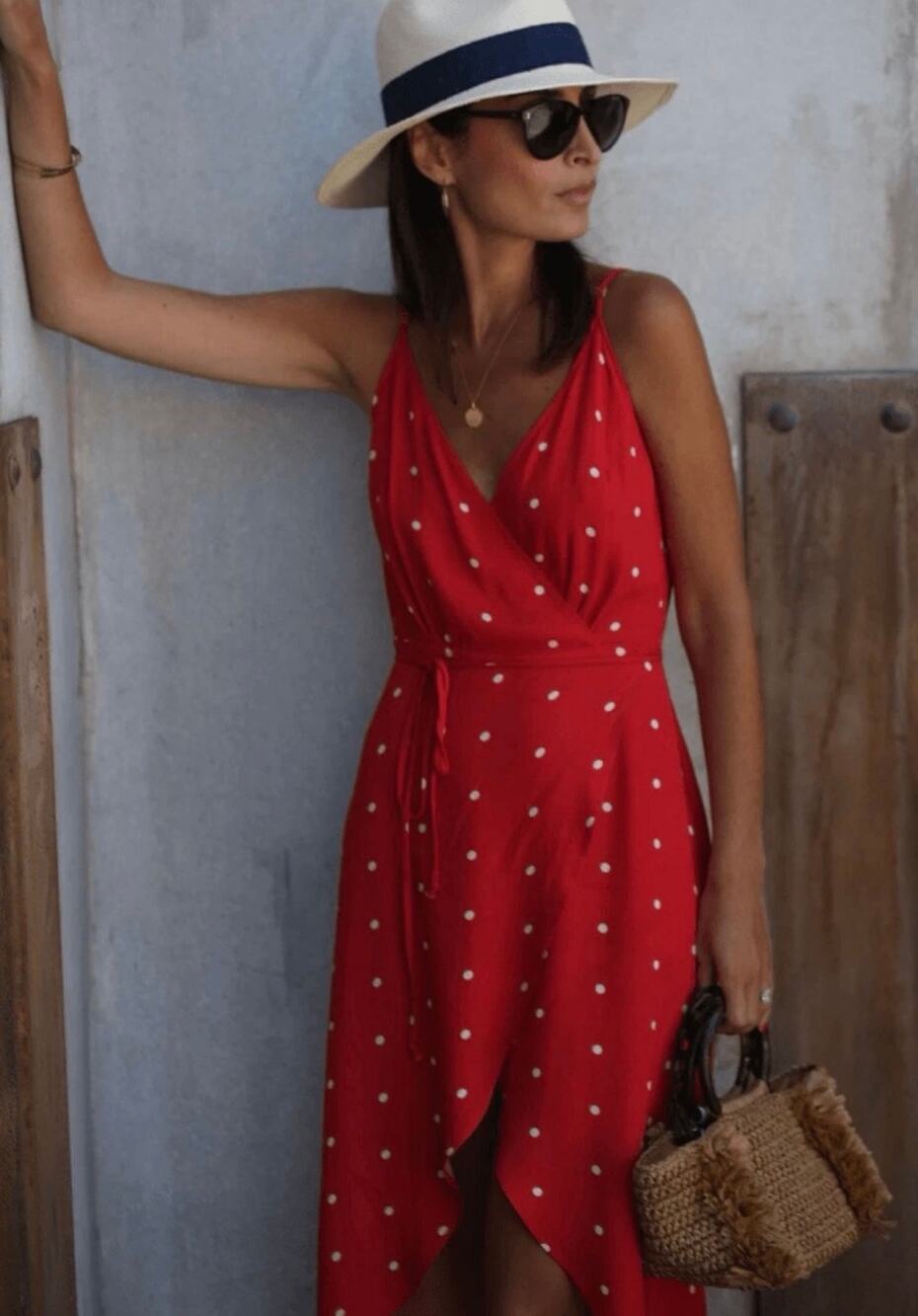 Reformation Red Polka Dot Wrap Dress Sz S